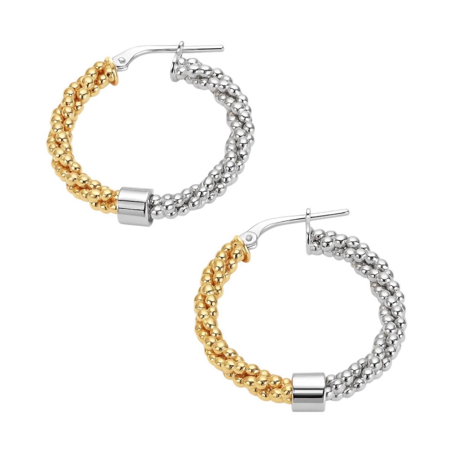 New Allyanna Gifts Women's Two Tone Beaded Twisted Round Hoop Earrings In Sterli